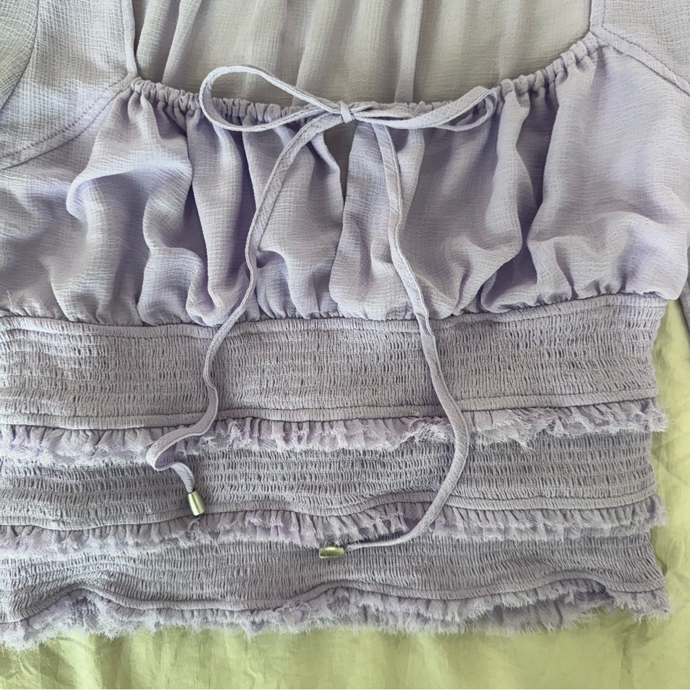 Free‎ People Lolita Top Lavender Purple Sheer Long Sleeve Ruffle Smocked Medium - Picture 2 of 11